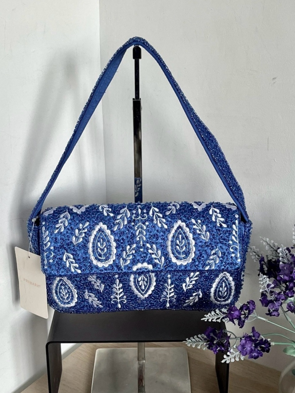 Embroidered Blue Handbag
